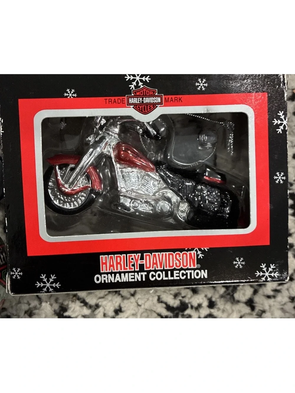 Harley-Davidson Red, Green & Silver Motorcycle Ornament Trio